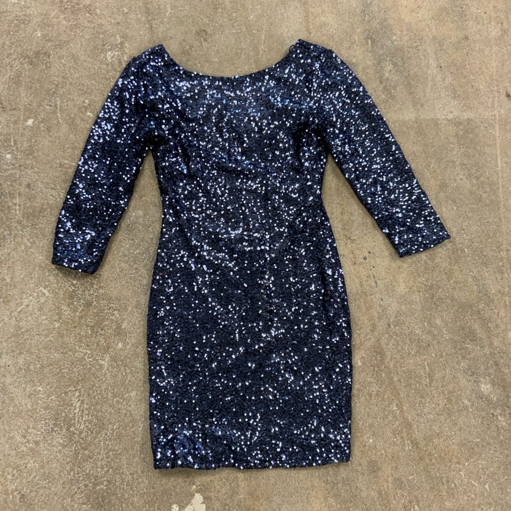 Gianni Bini Fan Fav Sequined Mini Formal Party Cocktail Dress Navy Blue XS OBO